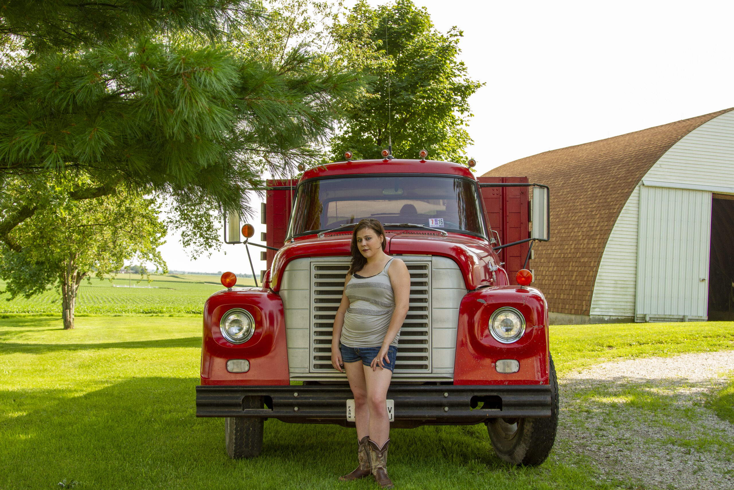 Senior with vintage work truck