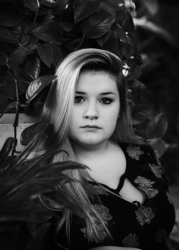 Black and white senior portrait